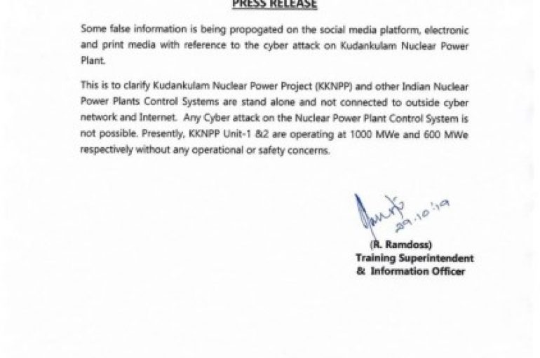 It’s Official, Administrative Network at Kudankulam Nuclear Power Plant was Infected with DTrack