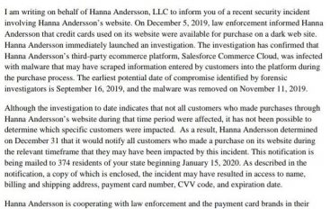 US-based Children’s Clothing Maker Hanna Andersson Discloses a Data Breach