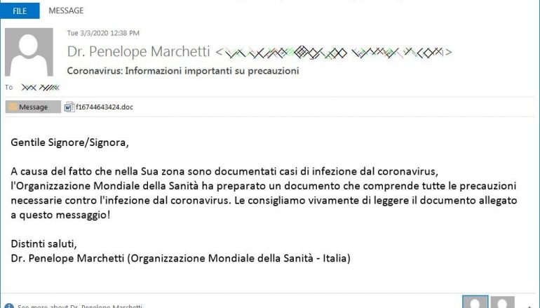 TrickBot Targets Italy using Fake WHO Coronavirus Emails as Bait
