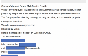 Nefilim Ransomware Operators Leaked Data Alleged Stolen from the Dussmann Group